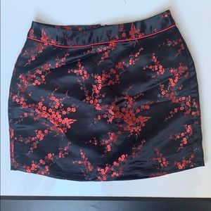 Red cherry blossom printed mini skirt